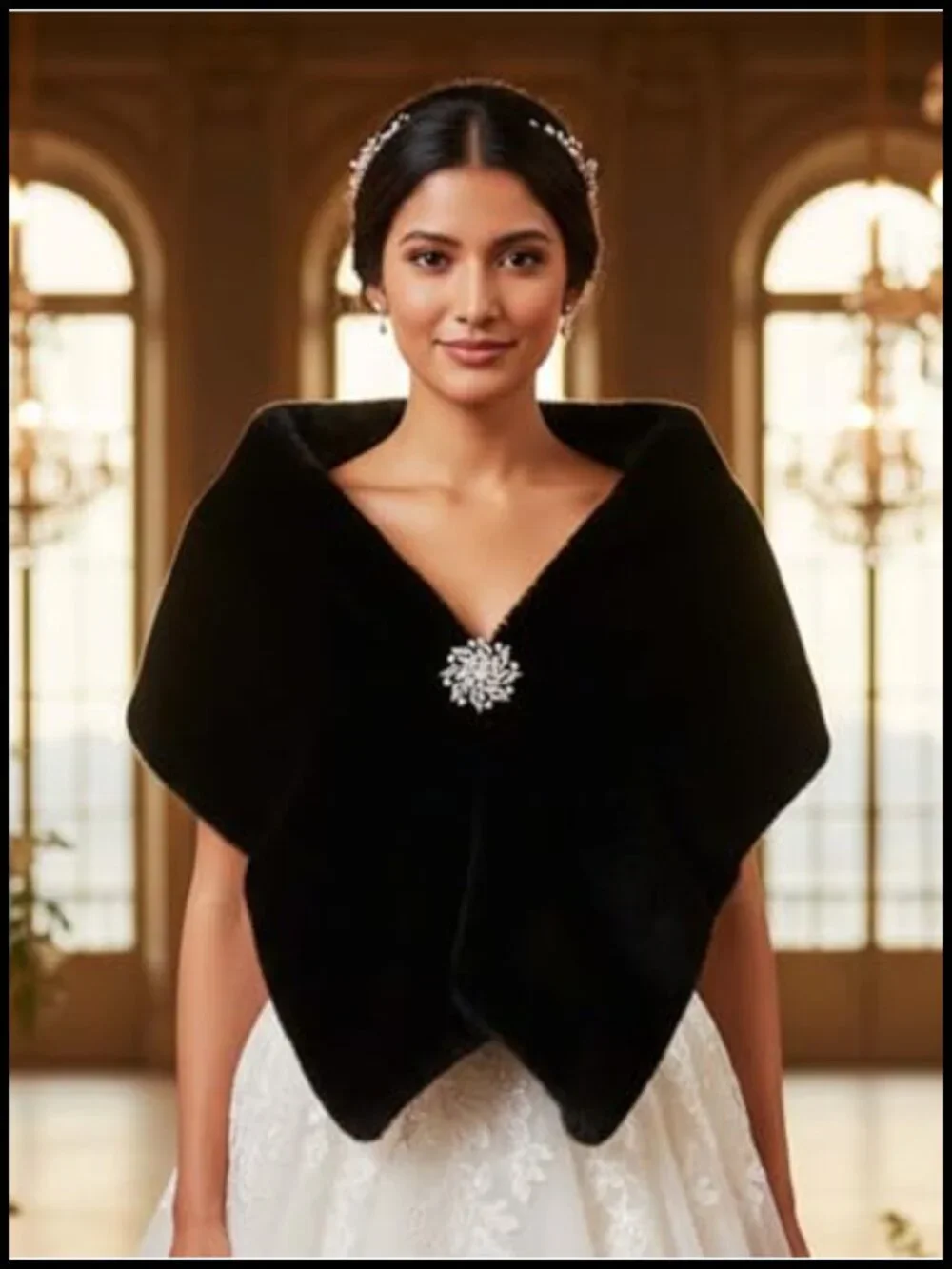 Luxury Bridal Faux Fur Wrap Stole with Clasps